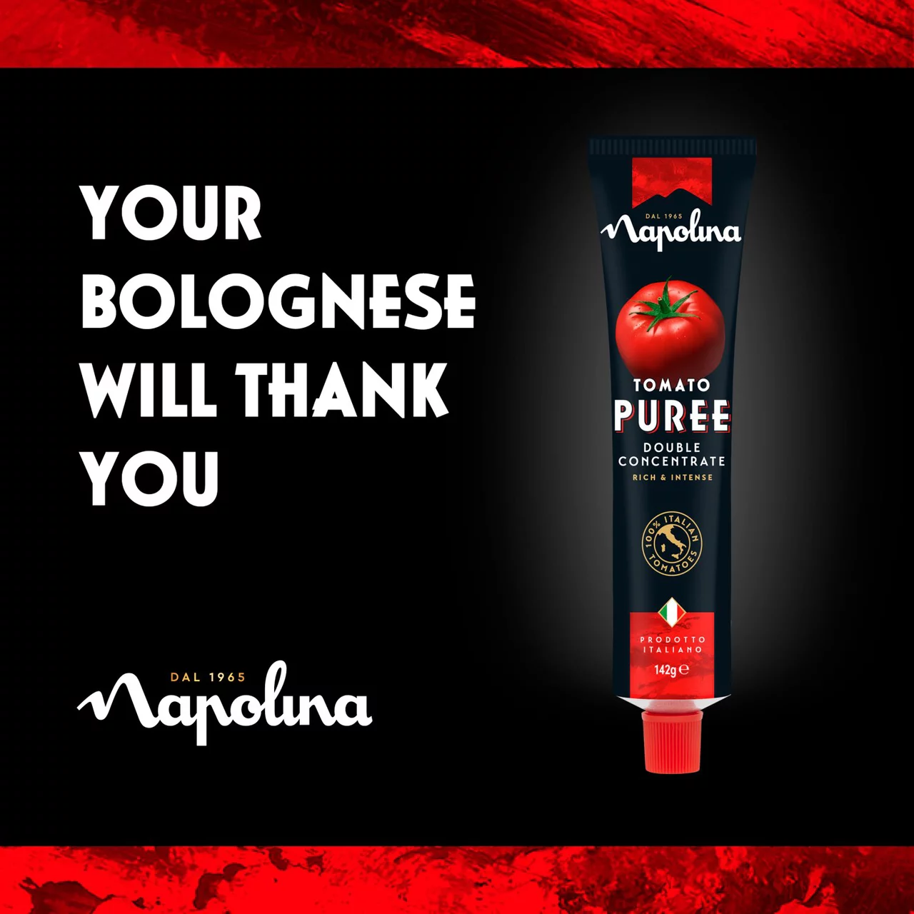 Napolina Double Concentrate Tomato Puree in a 142g tube.