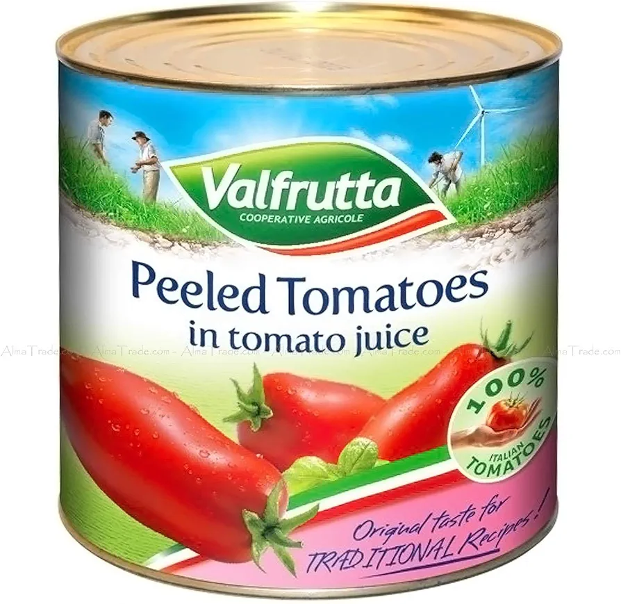 Valfrutta Peeled Plum Tomatoes Tomato Juice Italian Catering Pack Tin Can 2.5kg