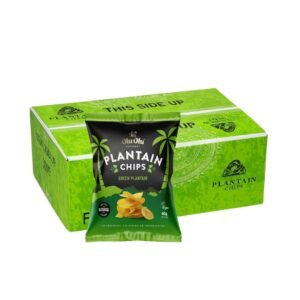 A Box of Olu Olu Gourmet Plantain Chips.